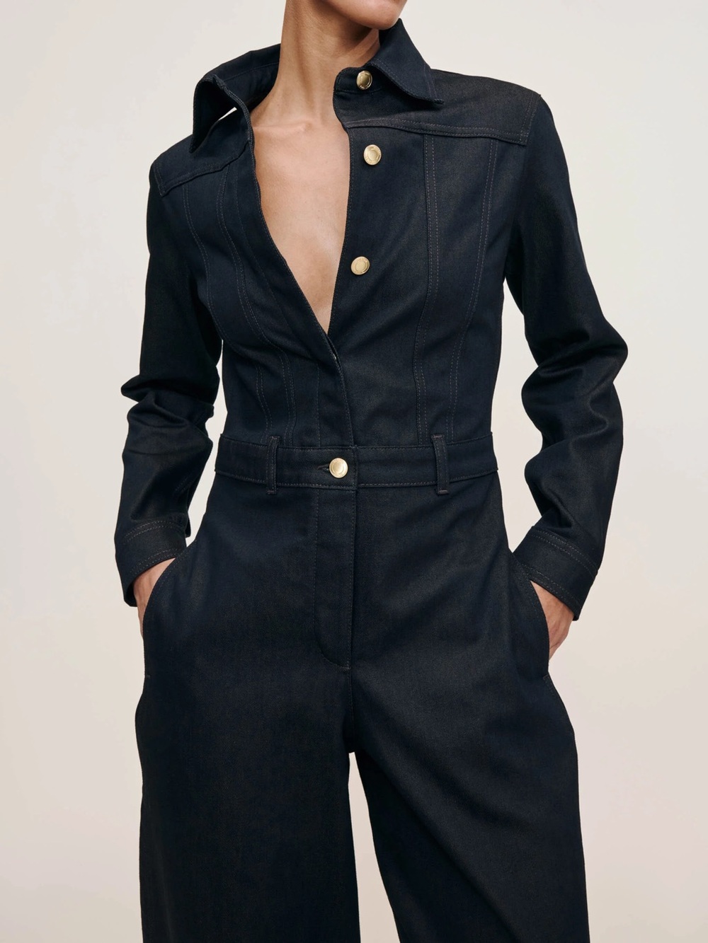 DL1961 | Alissa Long-Sleeve Utility Jumpsuit with Gold Buttons